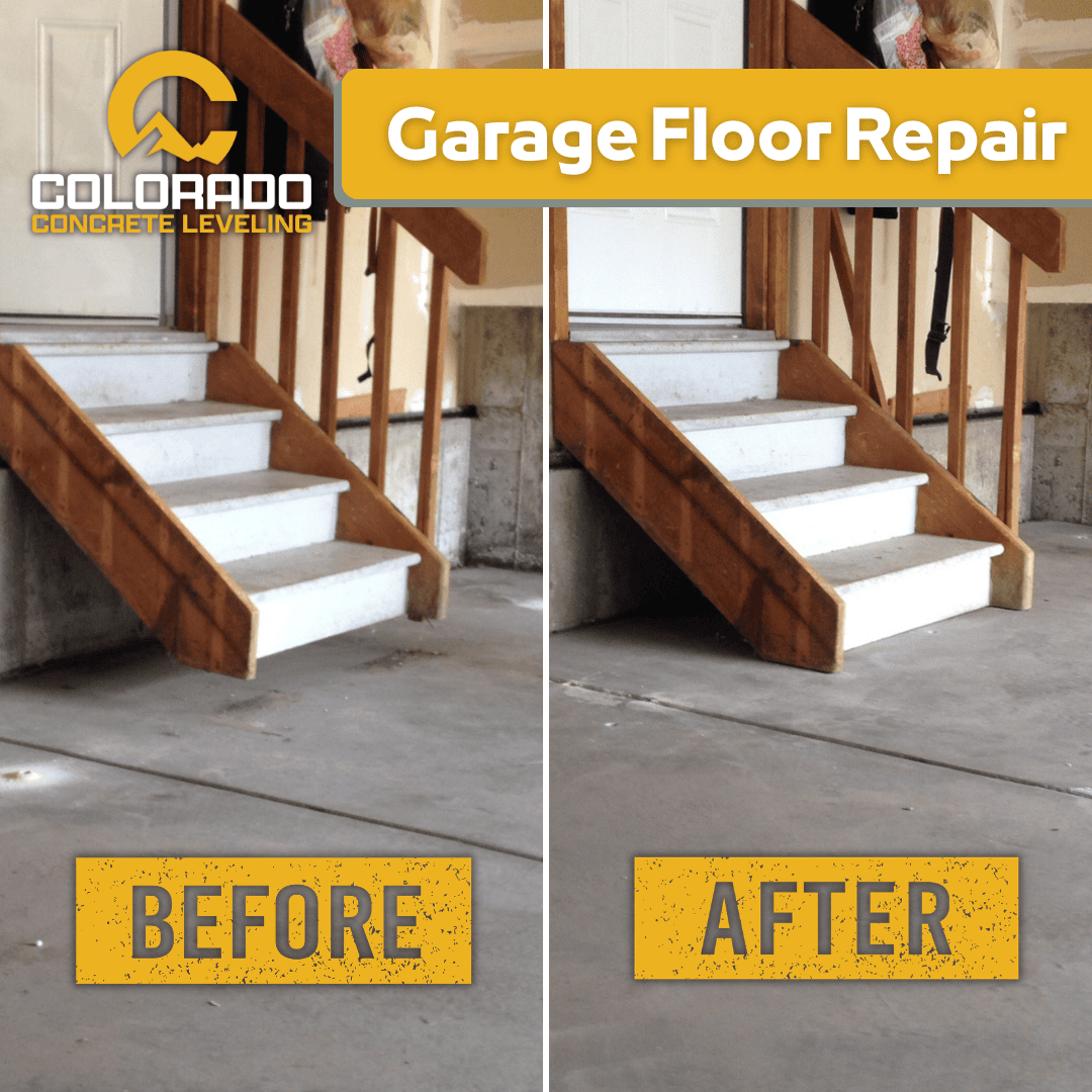 Garage Concrete Floor Lifting & Repair Before and After
