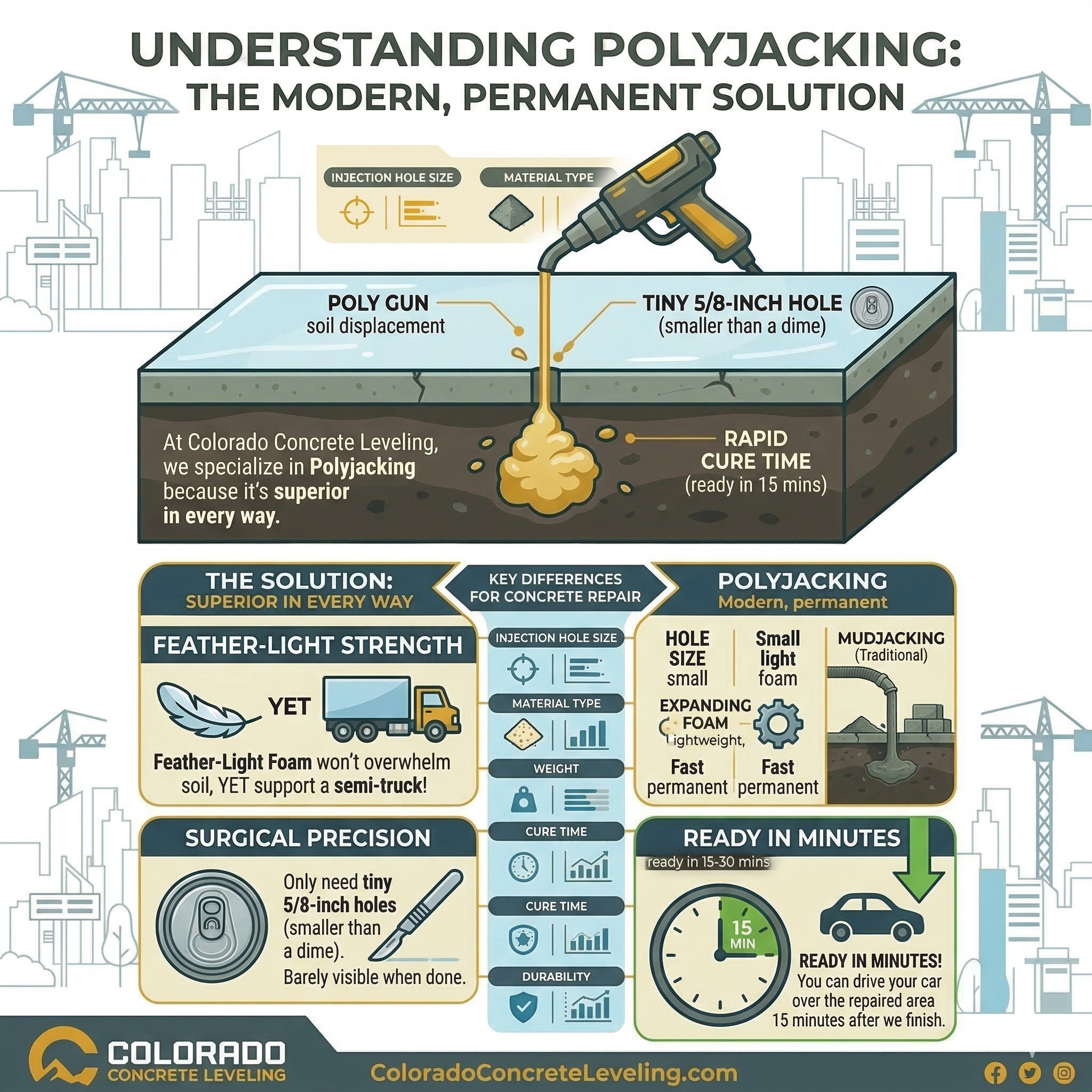 Polyjacking - The Modern, Permanent Solution Leveling & Stabilizing Concrete With Foam
